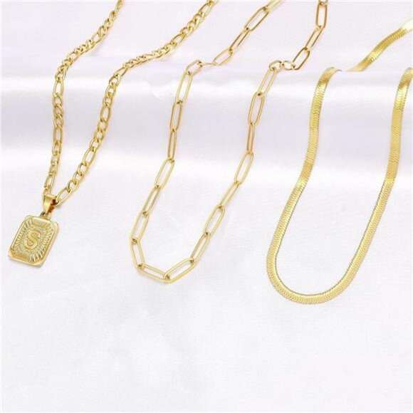 Gold Layered Necklace Set 3 PCS for Women Girls Dainty Trendy Paperclip - Picture 6 of 7